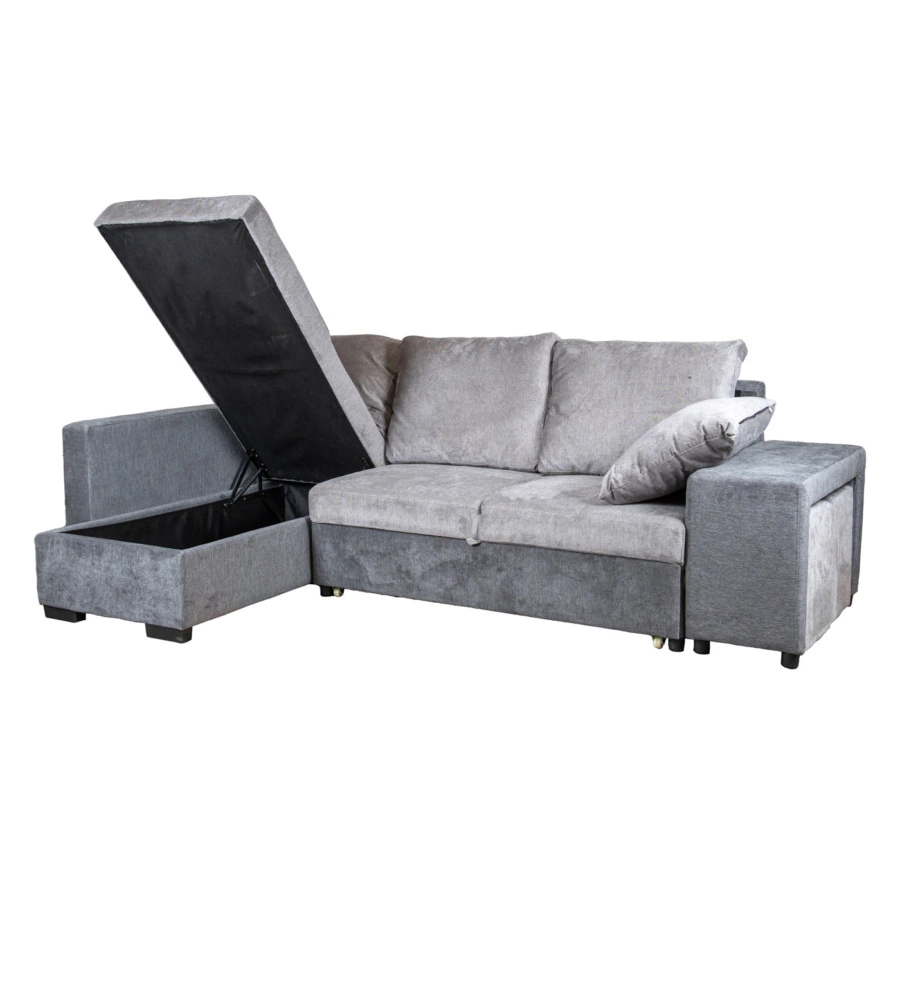 DIVANO ANGOLARE BELLAHOME "JESSY" CON CONTENITORE, POUF E PENISOLA SINISTRA 247X155X94 CM